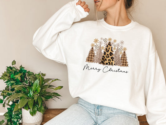 Merry Christmas Sweatshirt, Cheetah Christmas Shirt, Buffalo Plaid Christmas Shirt, Womens Christmas Shirt, Leopard Christmas Shirt - Up2ournecksinfabric