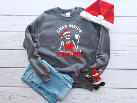 Dead inside christmas sweatshirt, Womems Christmas Sweatshirt, Christmas Sweater, Holiday Sweatshirt, Christmas Pajamas, Christmas Crewneck - Up2ournecksinfabric