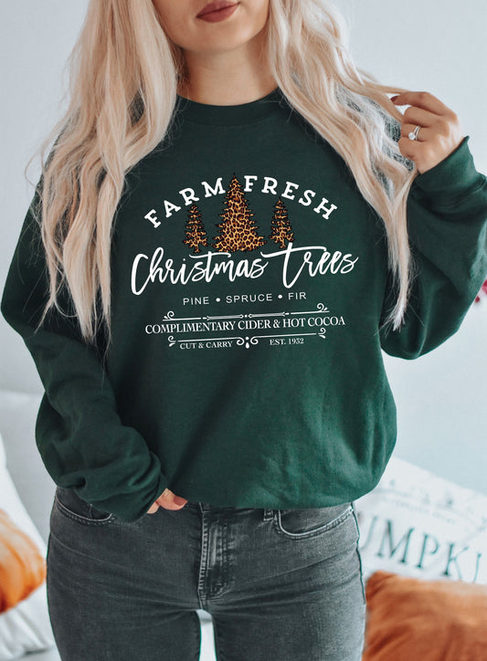 Farm Fresh Christmas Trees,  Womens Christmas Crewneck, Womens Christmas Sweatshirt, Christmas Sweatshirt, Let it Snow, Christmas Pajamas - Up2ournecksinfabric