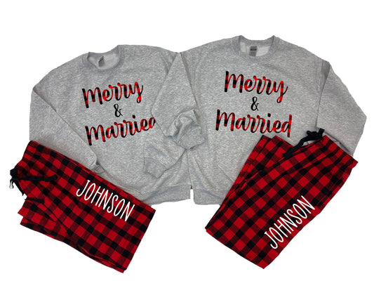 Our First Christmas Pajamas, Couples Christmas pajamas, Matching Christmas Pajamas, Mr and Mrs Couple Pajamas, Newlywed Christmas Pajamas - Up2ournecksinfabric