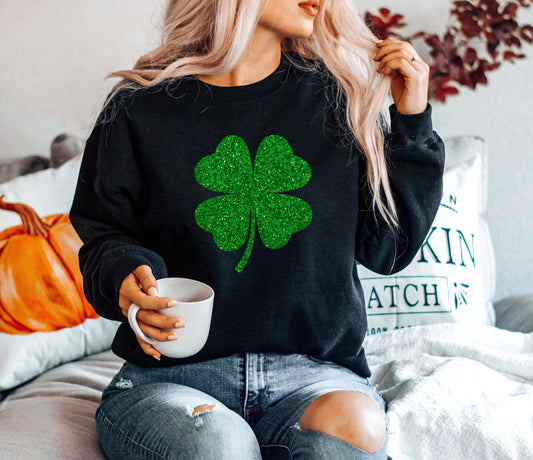 Womens St. Patricks day sweatshirt - Women's Saint Paddy's day outfit - Cute Saint Paddy's day wear - Glitter Clover - Shamrock Top - Up2ournecksinfabric