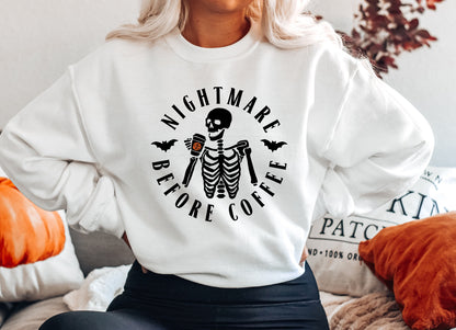 Nightmare Before Coffee Monogram Halloween Sweatshirt - Up2ournecksinfabric