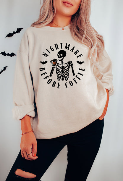 Nightmare Before Coffee Monogram Halloween Sweatshirt - Up2ournecksinfabric