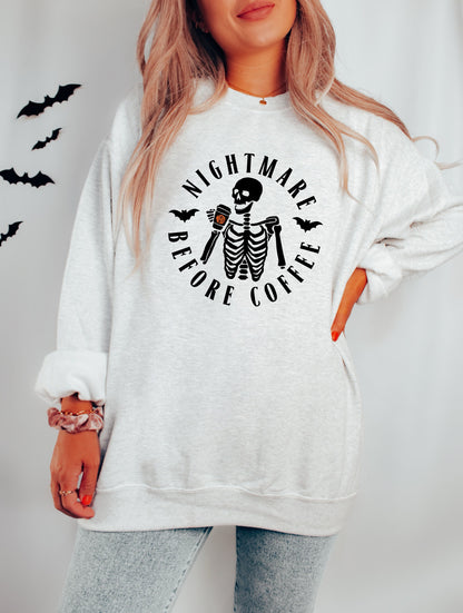 Nightmare Before Coffee Monogram Halloween Sweatshirt - Up2ournecksinfabric