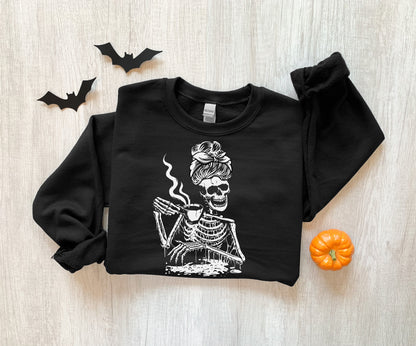 Skeleton Coffee Halloween Sweatshirt - Up2ournecksinfabric