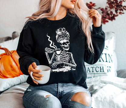 Skeleton Coffee Halloween Sweatshirt - Up2ournecksinfabric