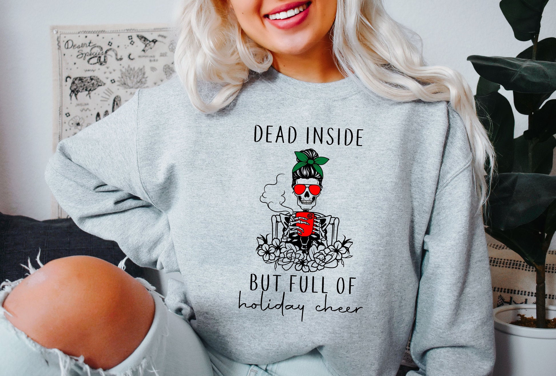 Dead Inside But Full of Holiday Cheer, Funny Christmas Sweatshirt, Women's Christmas Sweatshirt, Christmas Sweater, Holiday Sweatshirt - Up2ournecksinfabric