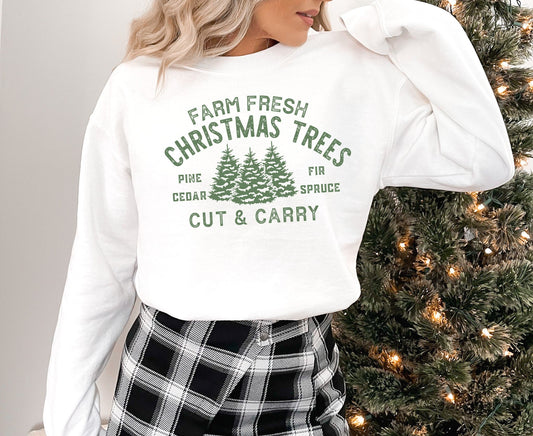 Womens Christmas Sweater, Farm Fresh Christmas Tree,  Womens xmas, Womens Christmas Sweatshirt, Christmas Sweatshirt, Christmas Pajamas - Up2ournecksinfabric