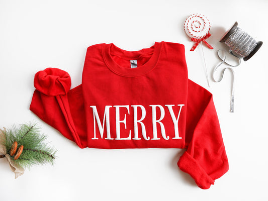 Embossed, Christmas Sweater, Merry Sweatshirt, Womens Christmas Sweatshirt, Christmas Crewneck, Christmas Tree Sweatshirt, Xmas shirt - Up2ournecksinfabric