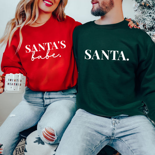 Couples Christmas pajamas, Santa's Babe, Santa, Matching Christmas Pajamas, Mr and Mrs Couple Pajamas, His and Hers Christmas Pajamas - Up2ournecksinfabric