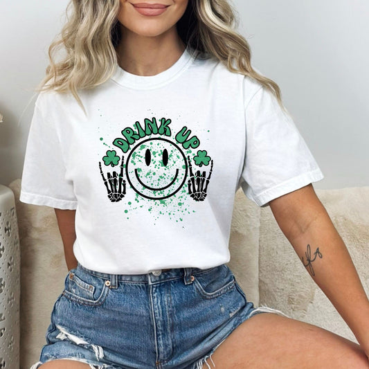 Funny Womens St Patricks shirt, Drink Up Tee, Day Drinking Shirt, Saint Patricks Day Tee, St Pattys Parade, Day Drinking Tee, Shamrock tee - Up2ournecksinfabric