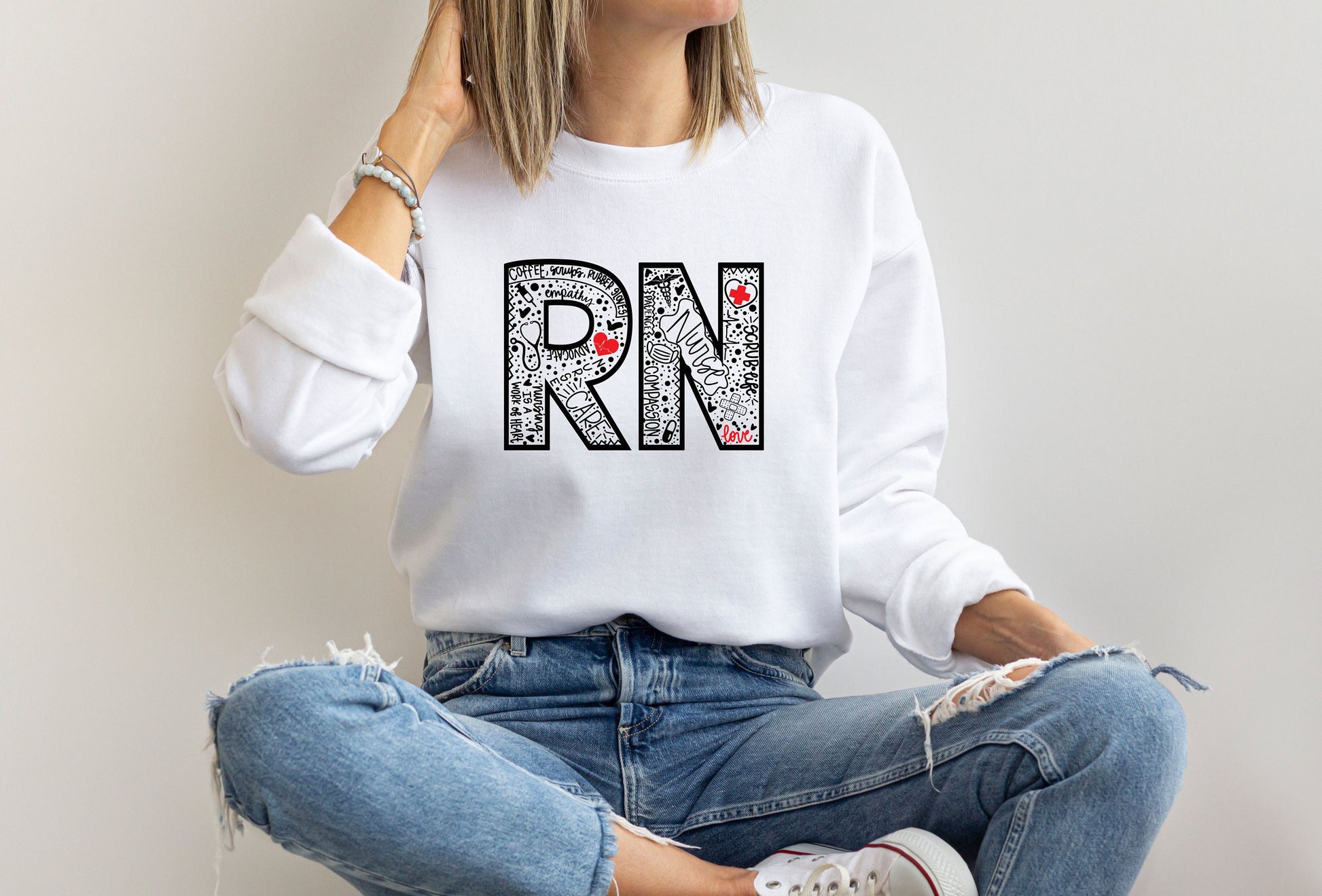 Stylish RN Sweatshirt for Nurse Graduation, Appreciation, Week, Nursing Gift