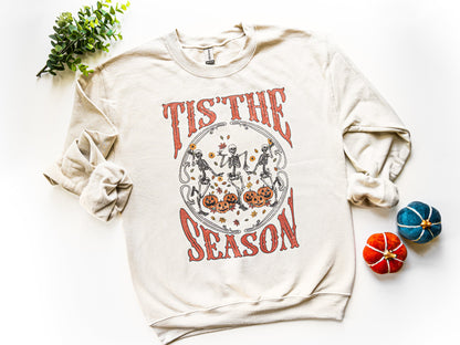 Tis The Season Dancing Skeletons Pumpkin Sweatshirt - Up2ournecksinfabric