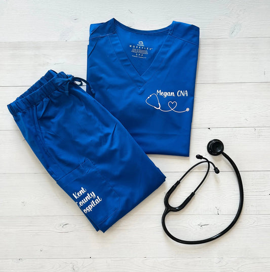 Personalized V-Neck Registered Nurse Scrub Matching Set