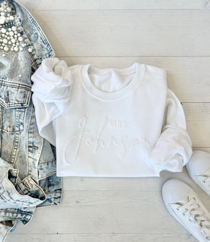 Custom Embossed Mrs. Crewneck Sweatshirt - Up2ournecksinfabric