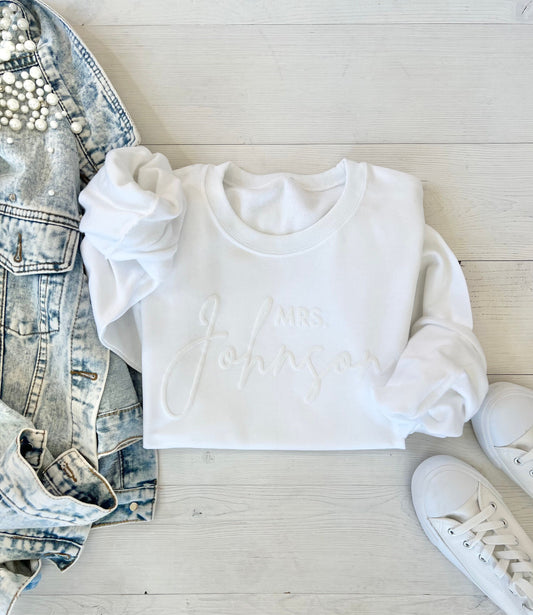 Custom Embossed Bridal Gift Mrs. Pullover Bride to Be Sweater Engagement Present