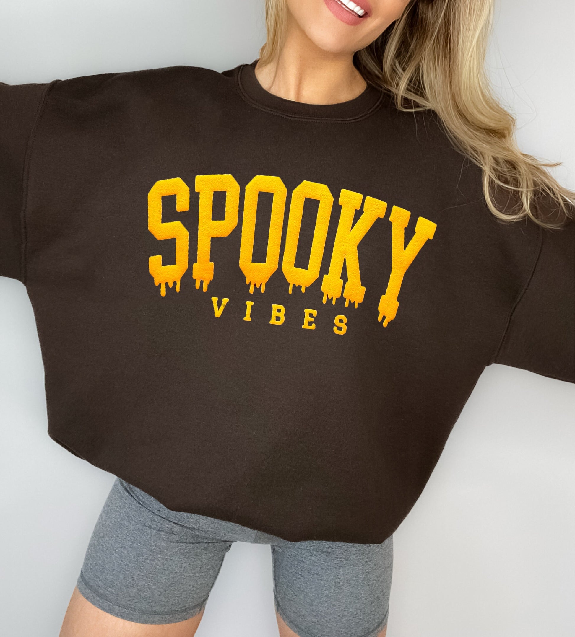 Spooky Vibes Oversized Chocolate Sweatshirt - Up2ournecksinfabric