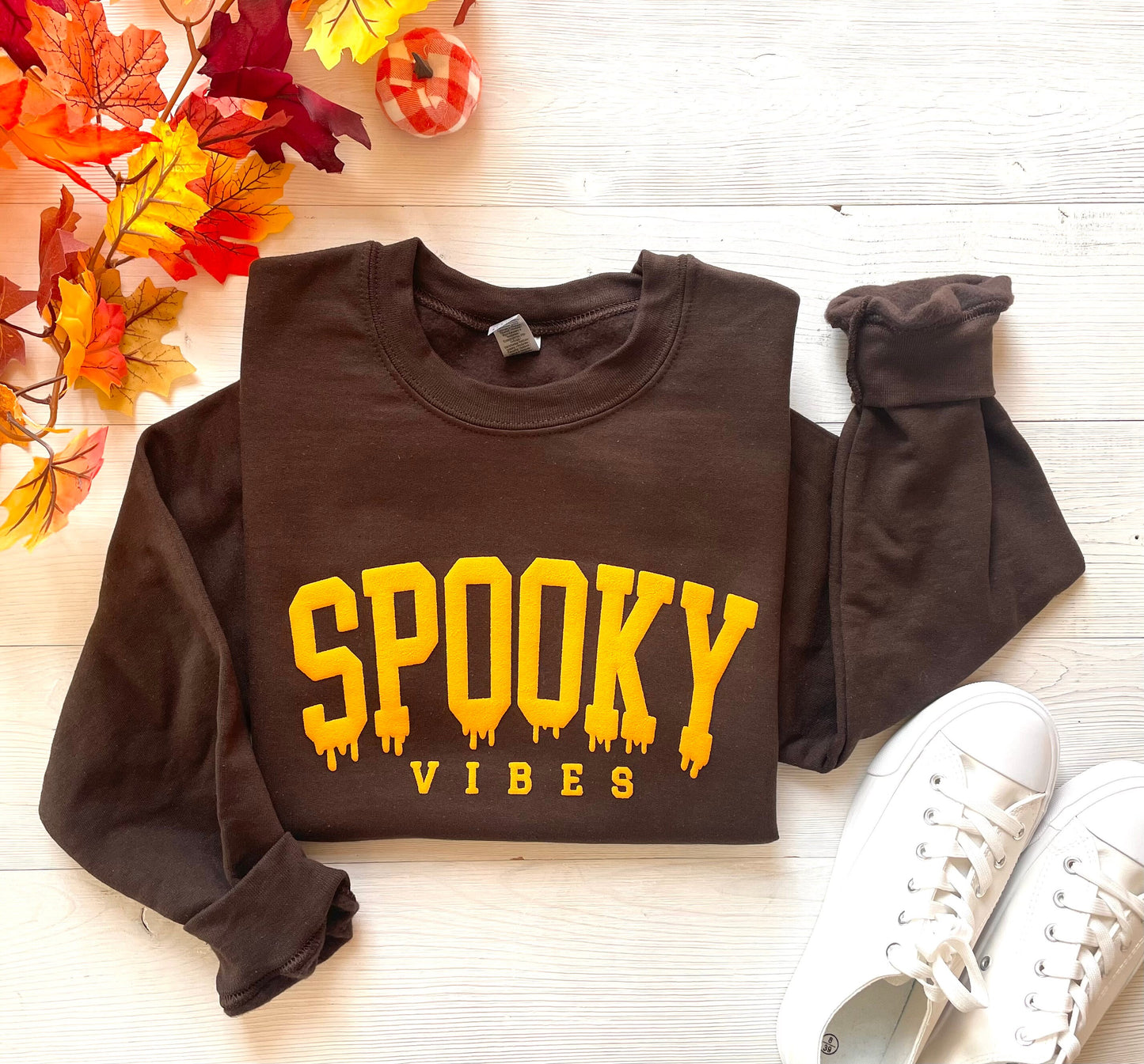 Spooky Vibes Oversized Chocolate Sweatshirt - Up2ournecksinfabric