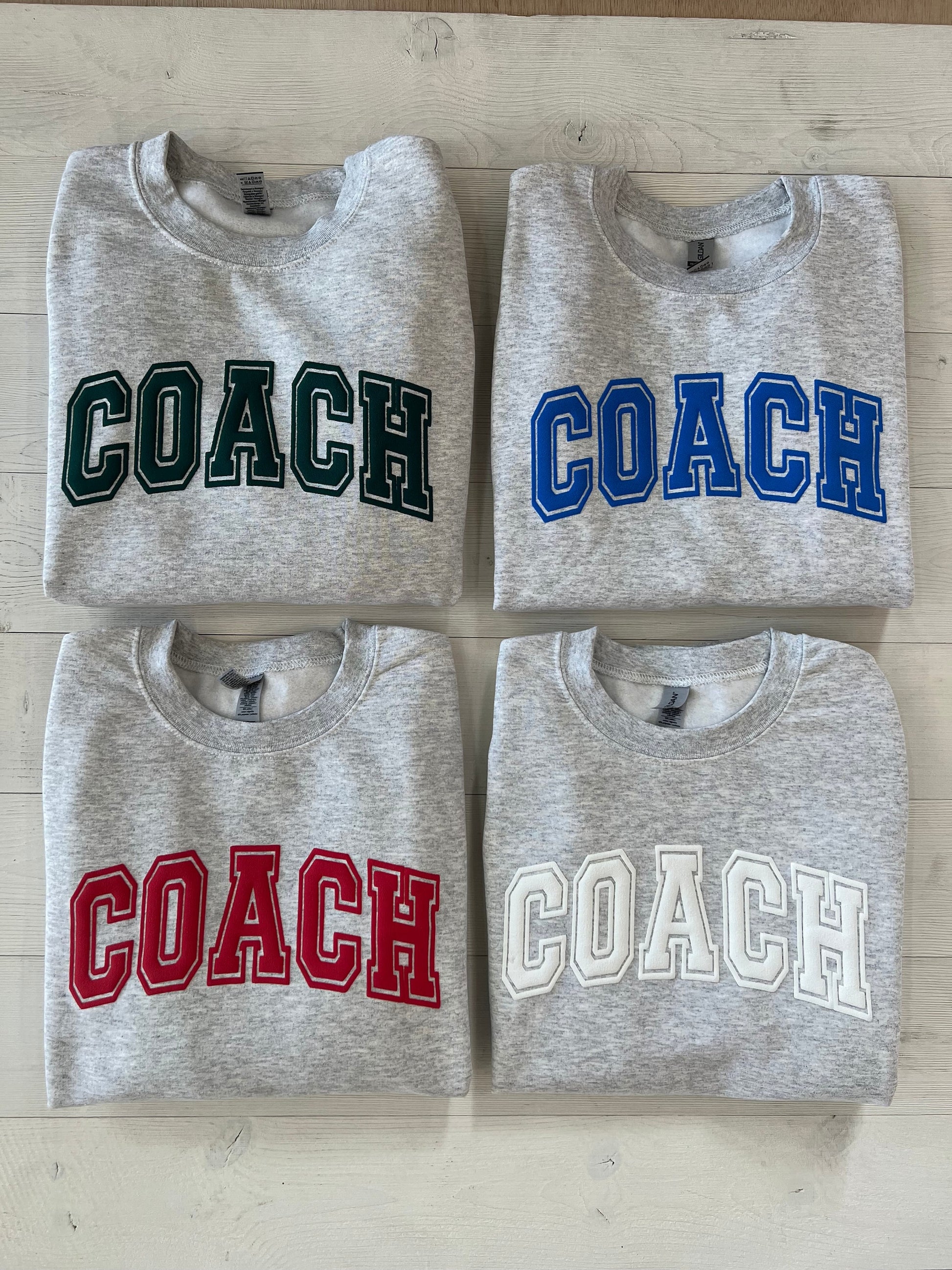 Embossed Coach Sweatshirt, Gift for Coach, Cheer coach Shirt, College Coach Gift, High School Team Gift, Coach Shirt, Team Color Shirt