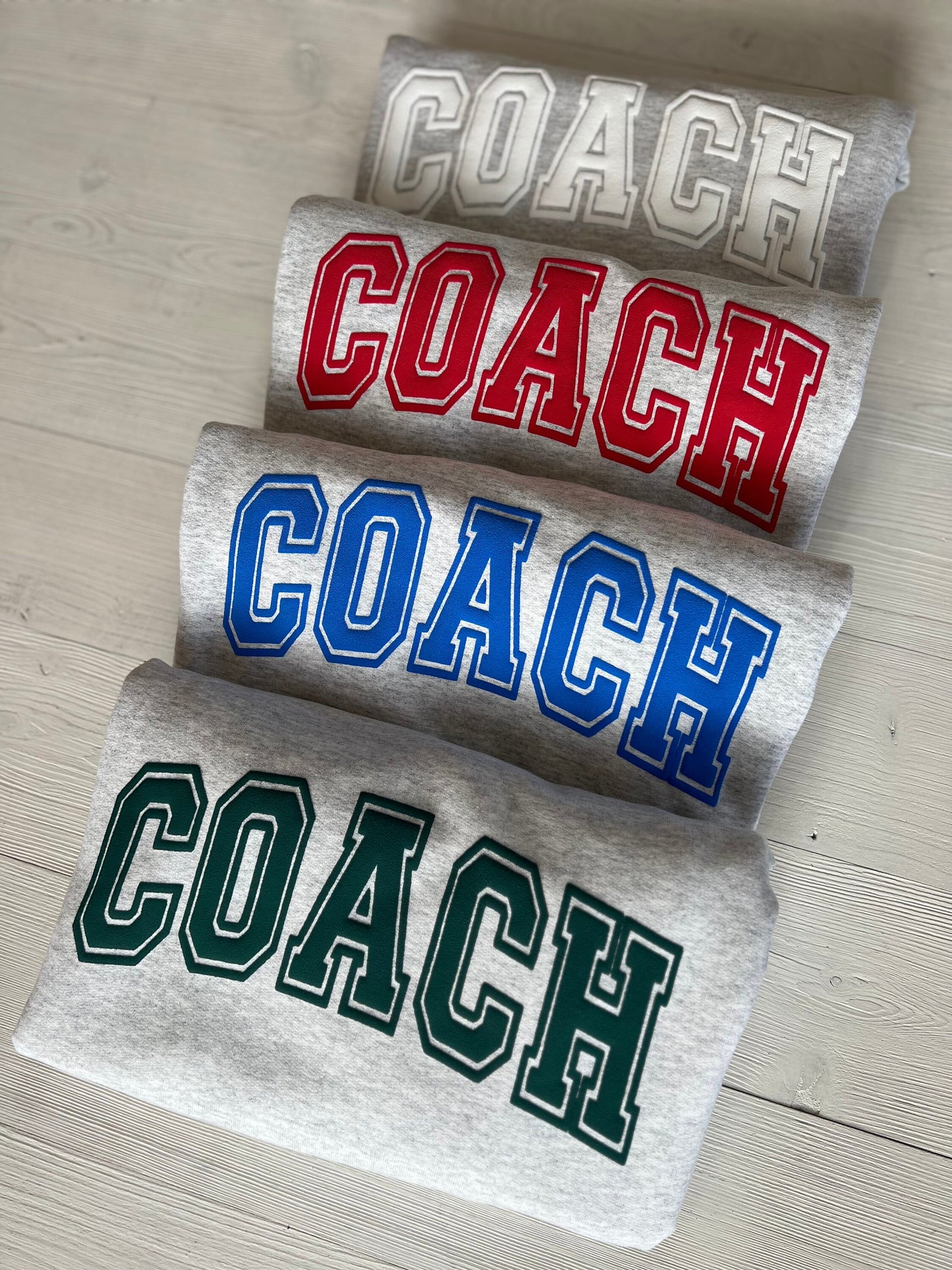 Embossed Coach Sweatshirt, Gift for Coach, Cheer coach Shirt, College Coach Gift, High School Team Gift, Coach Shirt, Team Color Shirt