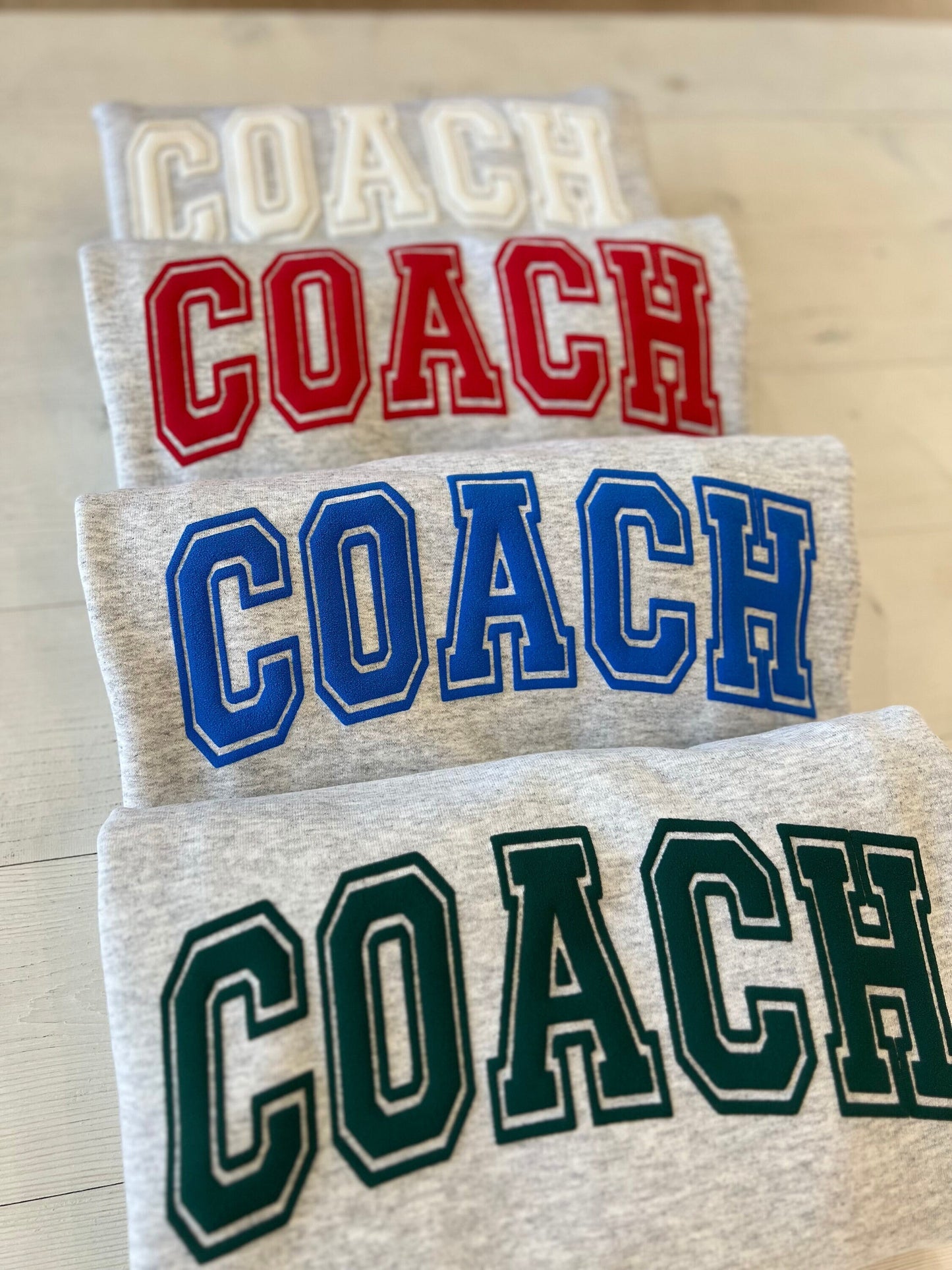 Embossed Coach Sweatshirt, Gift for Coach, Cheer coach Shirt, College Coach Gift, High School Team Gift, Coach Shirt, Team Color Shirt