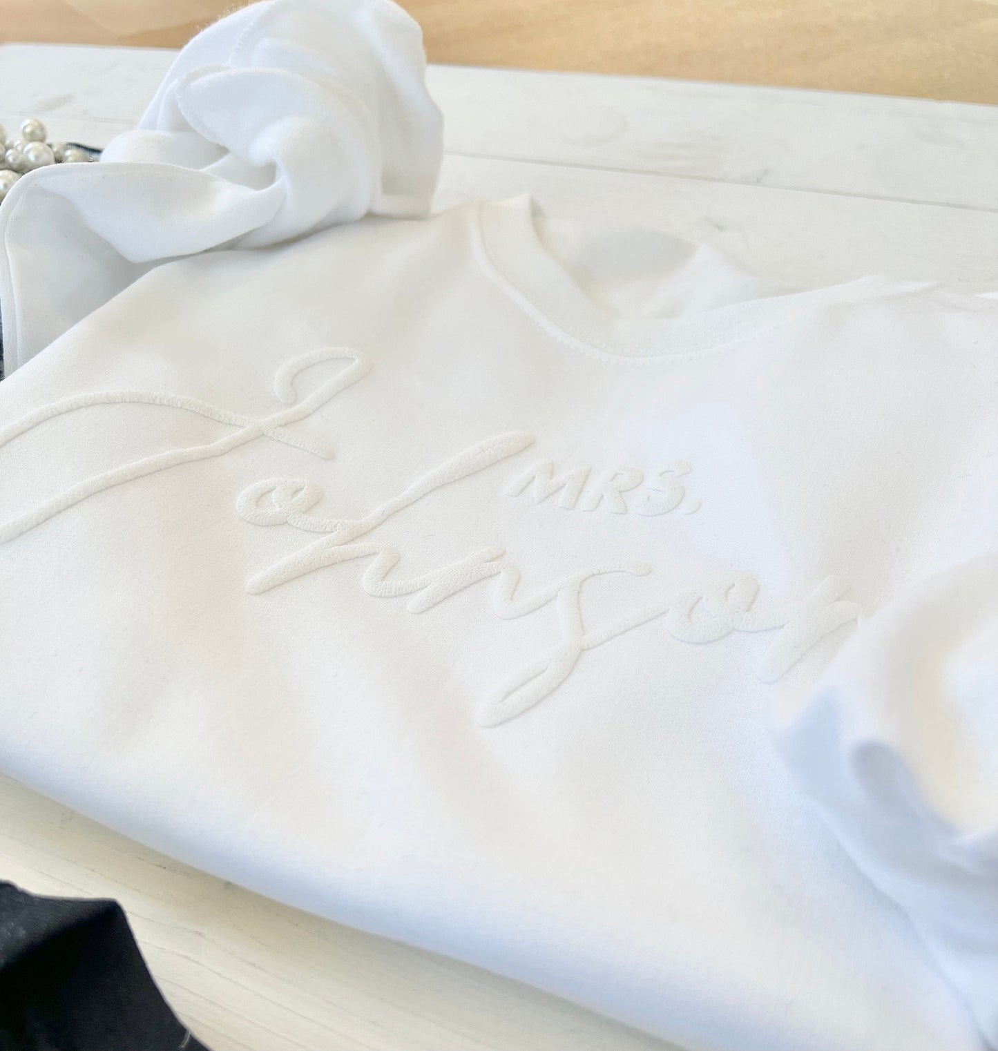 Custom Embossed Mrs. Crewneck Sweatshirt - Up2ournecksinfabric