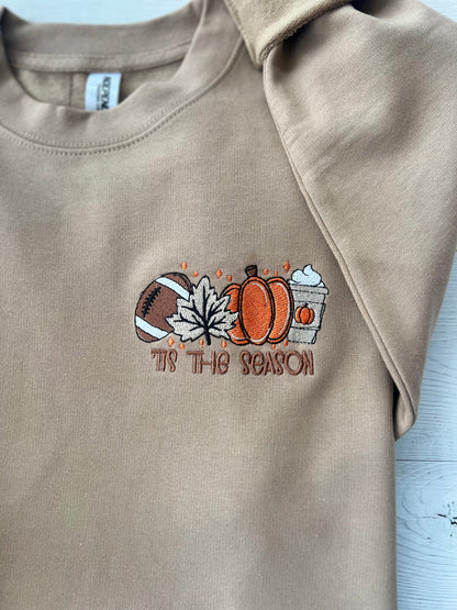 Embroidered "Tis The Season" Fall Oversized Crewneck - Up2ournecksinfabric