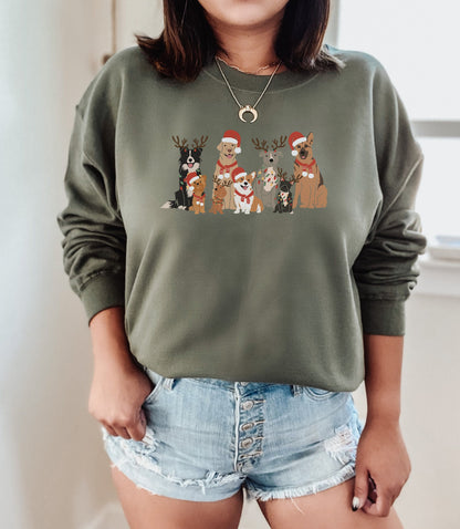 Christmas Dog Sweatshirt, Womens Christmas Sweatshirt, Christmas Sweater, Merry Christmas Sweatshirt, Christmas Crewneck Sweatshirt - Up2ournecksinfabric