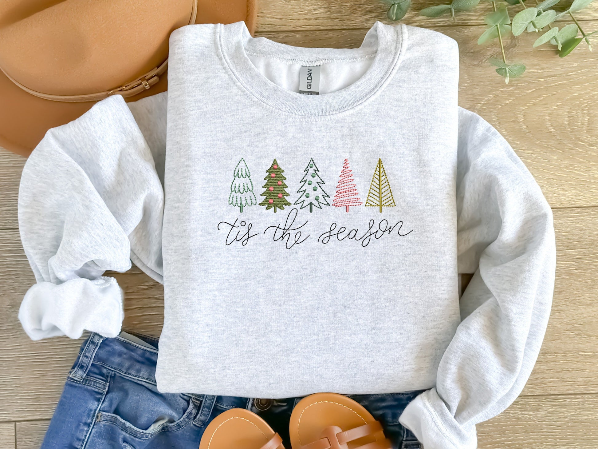 Christmas Embroidered Sweatshirt, Christmas Sweatshirt, Embroidered Christmas Sweatshirt, Christmas Tree Sweatshirt, Holiday sweatshirt - Up2ournecksinfabric