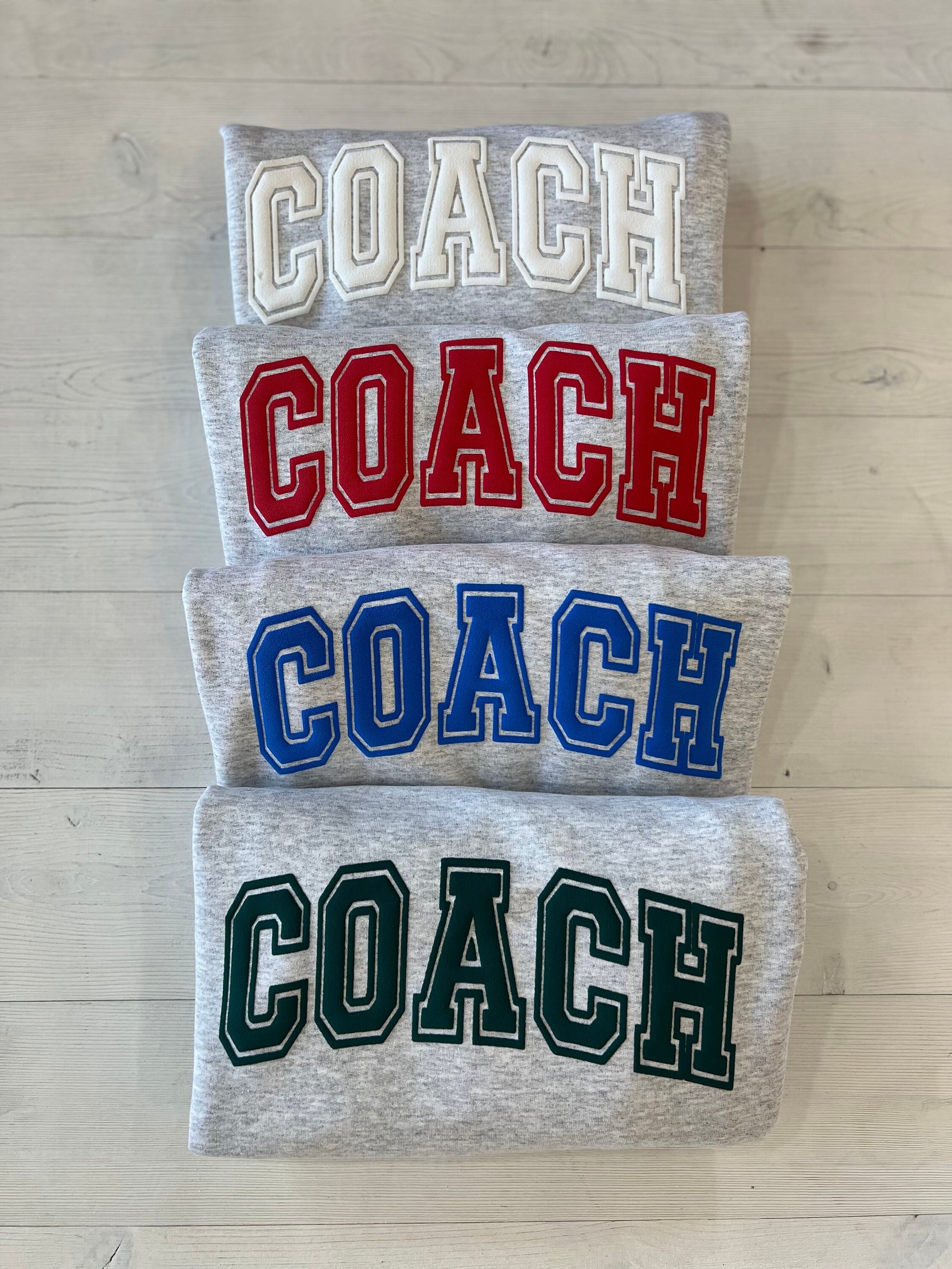 Embossed Coach Sweatshirt, Gift for Coach, Cheer coach Shirt, College Coach Gift, High School Team Gift, Coach Shirt, Team Color Shirt