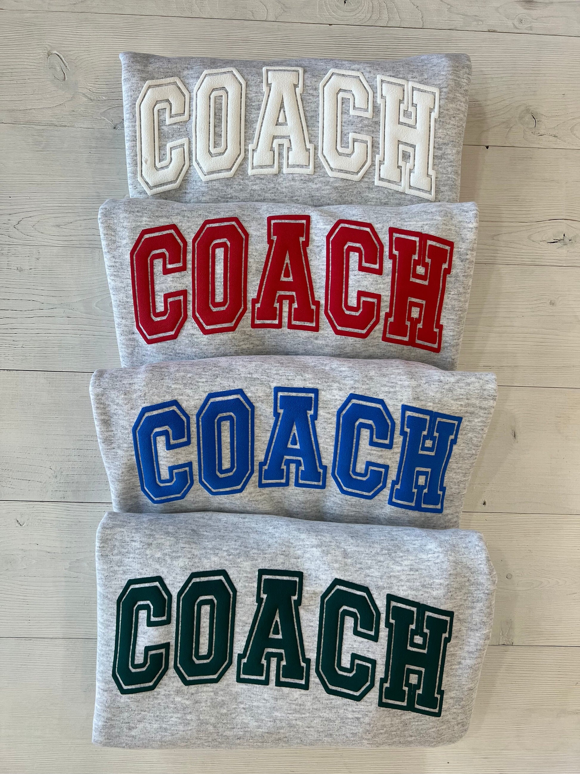 Embossed Coach Sweatshirt, Gift for Coach, Cheer coach Shirt, College Coach Gift, High School Team Gift, Coach Shirt, Team Color Shirt