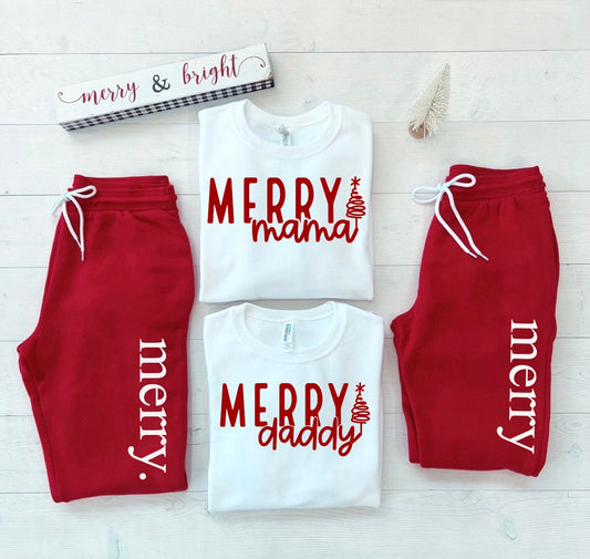 Couples Christmas Pajamas, Merry Mama, Merry Daddy Pajamas, Matching Christmas Pajamas, Couples Matching Pajamas, Christmas parent shirts - Up2ournecksinfabric