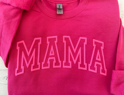 Puff Embossed Hot Pink Mama Crewneck - Up2ournecksinfabric