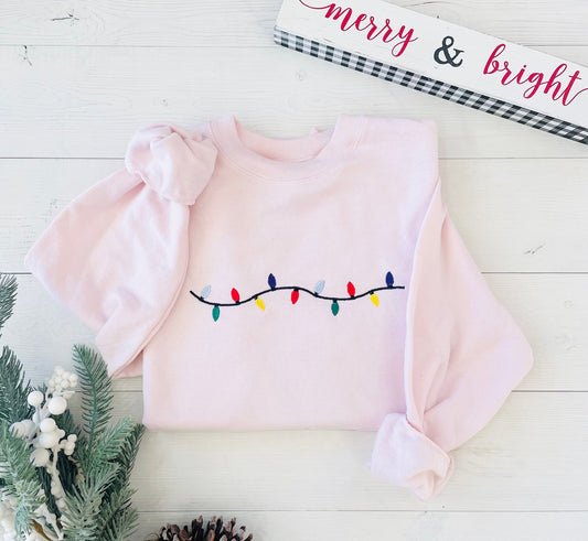 Christmas Lights Sweatshirt, Christmas Embroidered Sweatshirt, Christmas Sweatshirt, Embroidered Christmas Sweatshirt, Festive Sweatshirt