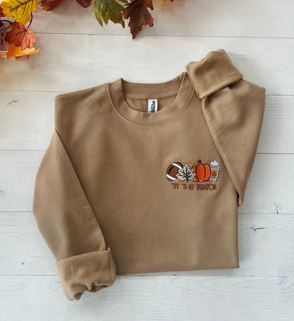 Embroidered "Tis The Season" Fall Oversized Crewneck - Up2ournecksinfabric