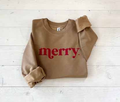 embossed Merry Sweatshirt, Christmas sweater, Christmas shirt, Oversized Cozy Sweatshirt, Holiday women's shirt, Christmas party shirt