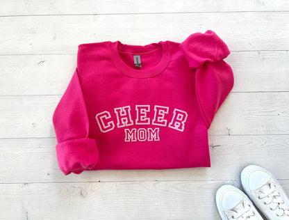 Embossed Hot Pink Cheer Mom Sweatshirt - Up2ournecksinfabric