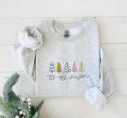 Christmas Embroidered Sweatshirt, Christmas Sweatshirt, Embroidered Christmas Sweatshirt, Christmas Tree Sweatshirt, Holiday sweatshirt - Up2ournecksinfabric