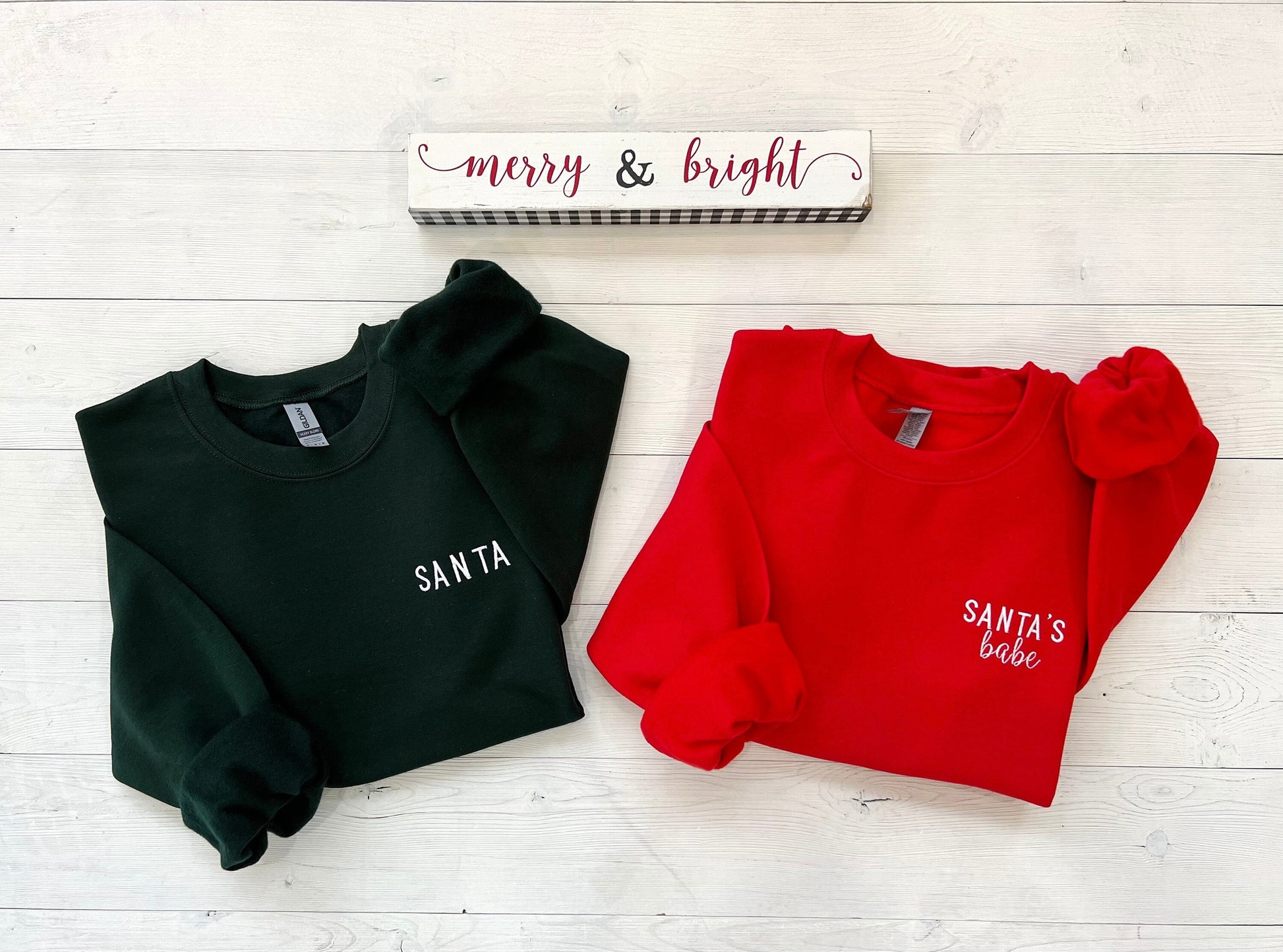 Embroidered Santa's Babe Couple Christmas Matching Sweatshirts Forest Green Small Santa