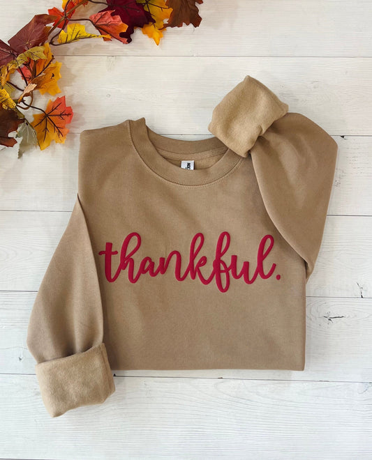 embossed Thankful Sweatshirt, Thanksgiving sweater, Thanksgiving shirt, Oversized Cozy Sweatshirt, Thankful women's shirt, Thanksgiving top