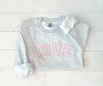 puff love sweatshirt, Valentine's day crewneck, Varsity Love embossed shirt, Galentine's day women's top, gift for tween, gift for her, love - Up2ournecksinfabric