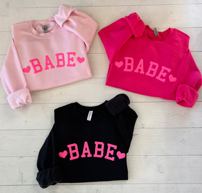 Embossed Babe Sweatshirt, Couples Sweatshirt, Valentine's Day Crewneck - Up2ournecksinfabric