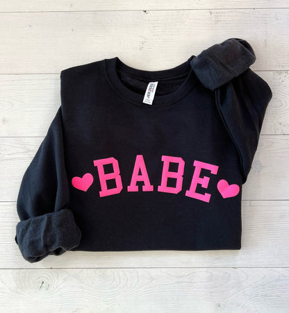 Embossed Babe Sweatshirt, Couples Sweatshirt, Valentine's Day Crewneck - Up2ournecksinfabric