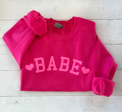 Embossed Babe Sweatshirt, Couples Sweatshirt, Valentine's Day Crewneck - Up2ournecksinfabric