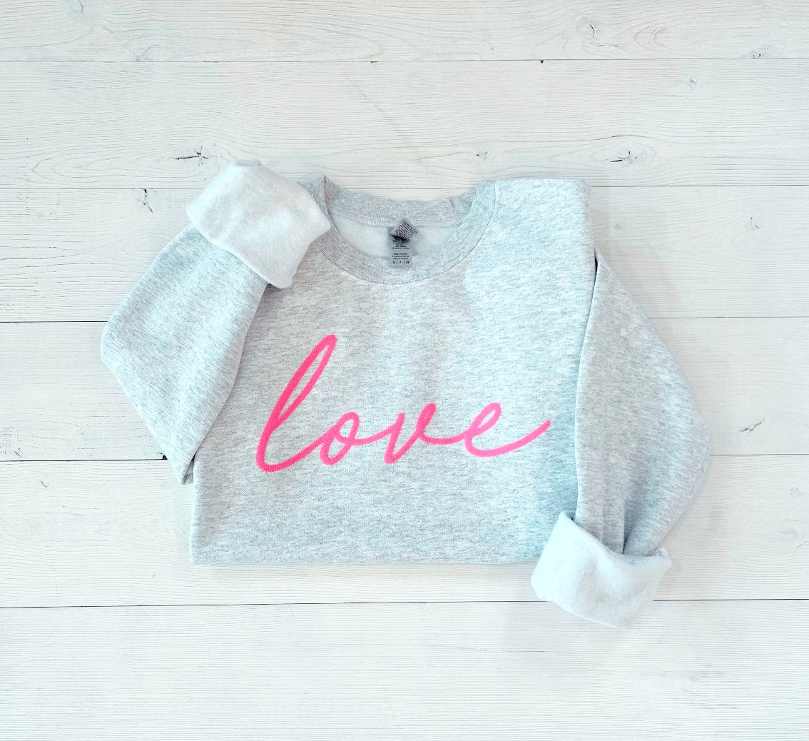 Embossed Cursive Love Sweatshirt, Womens Valentines Day Gift, Valentines Day Outfit, Love Crewneck - Up2ournecksinfabric