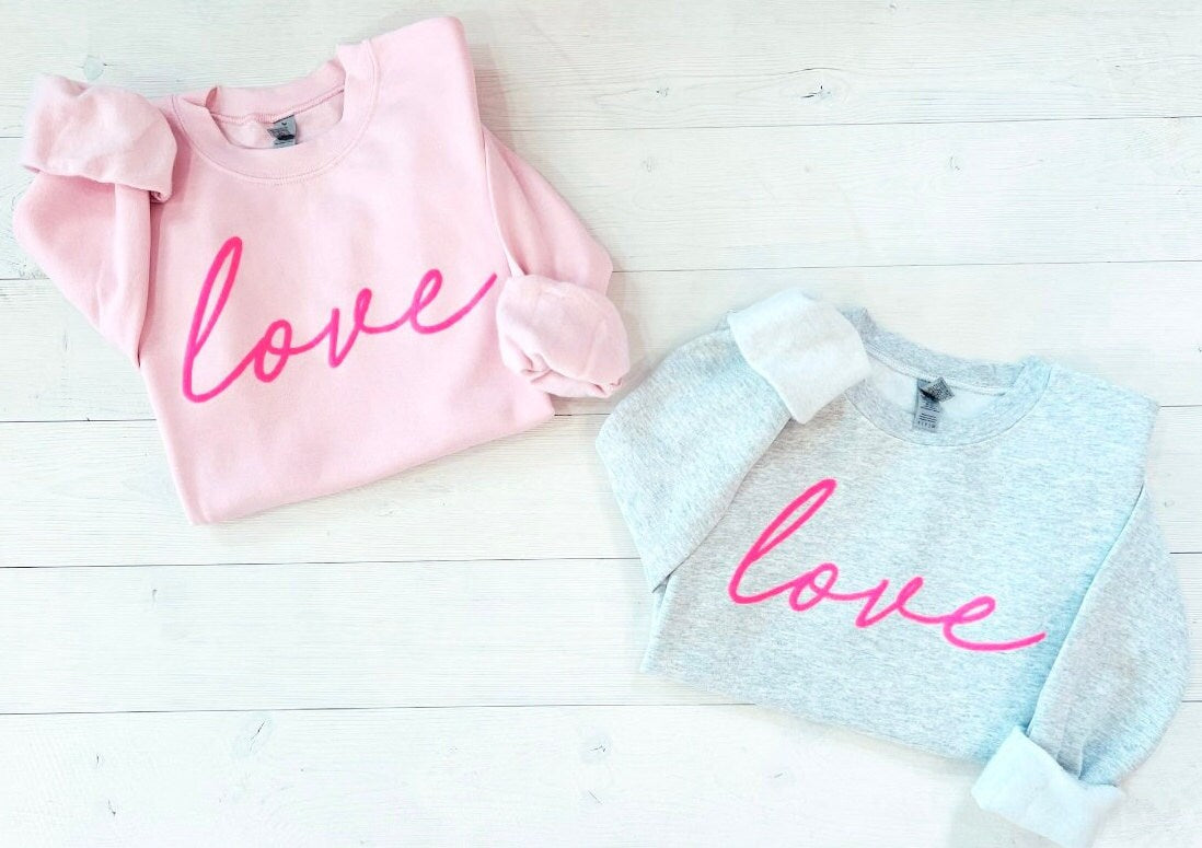 Embossed Cursive Love Sweatshirt, Womens Valentines Day Gift, Valentines Day Outfit, Love Crewneck - Up2ournecksinfabric