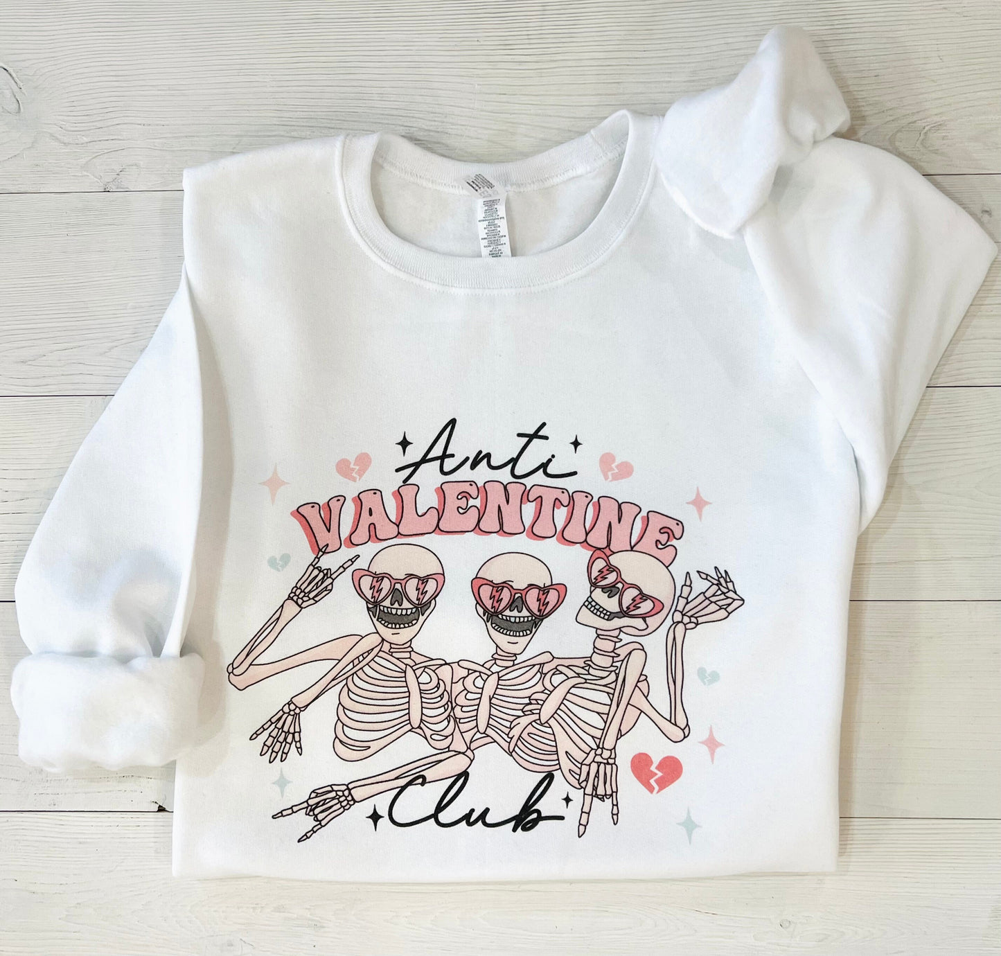 Anti Valentine, Valentines Day Sweatshirt, Skeleton Valentine Design, Comfy Love Sweatshirt, Galentine Crewneck - Up2ournecksinfabric