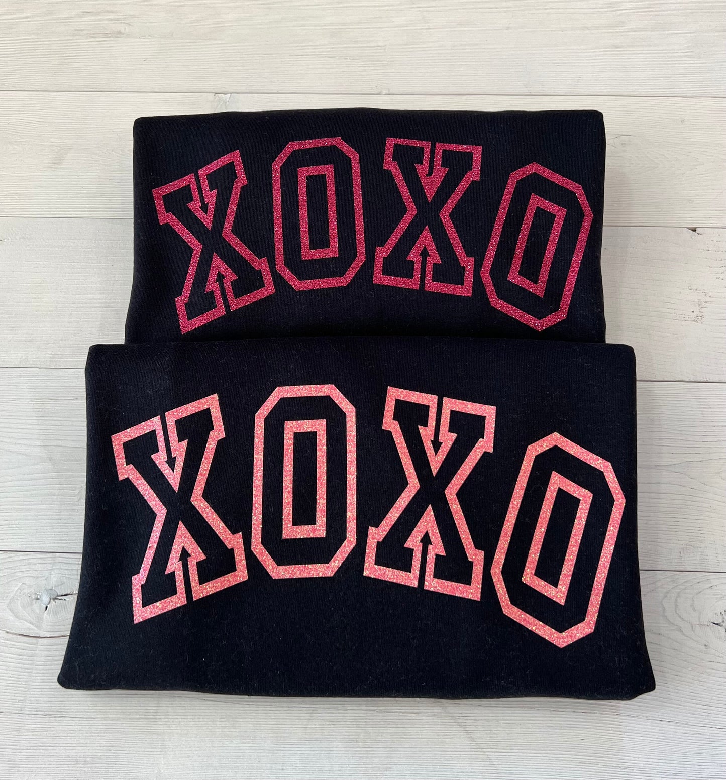 glitter xoxo sweatshirt, hot pink xoxo top, Valentine's day top, Galentine's day shirt, xoxo varsity sparkle shirt, cute v-day outfit