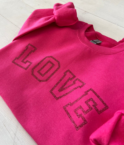 Glitter Valentines day shirt, hot pink shirt, Valentine sweatshirt, Galentines day top, gift for girlfriend, cute love crewneck, love design - Up2ournecksinfabric