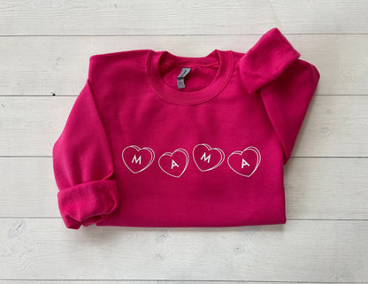 Personalized Gift for Mama, Candy Valentine Mama, Valentines Day Crewneck, Light Pink Sweatshirt - Up2ournecksinfabric